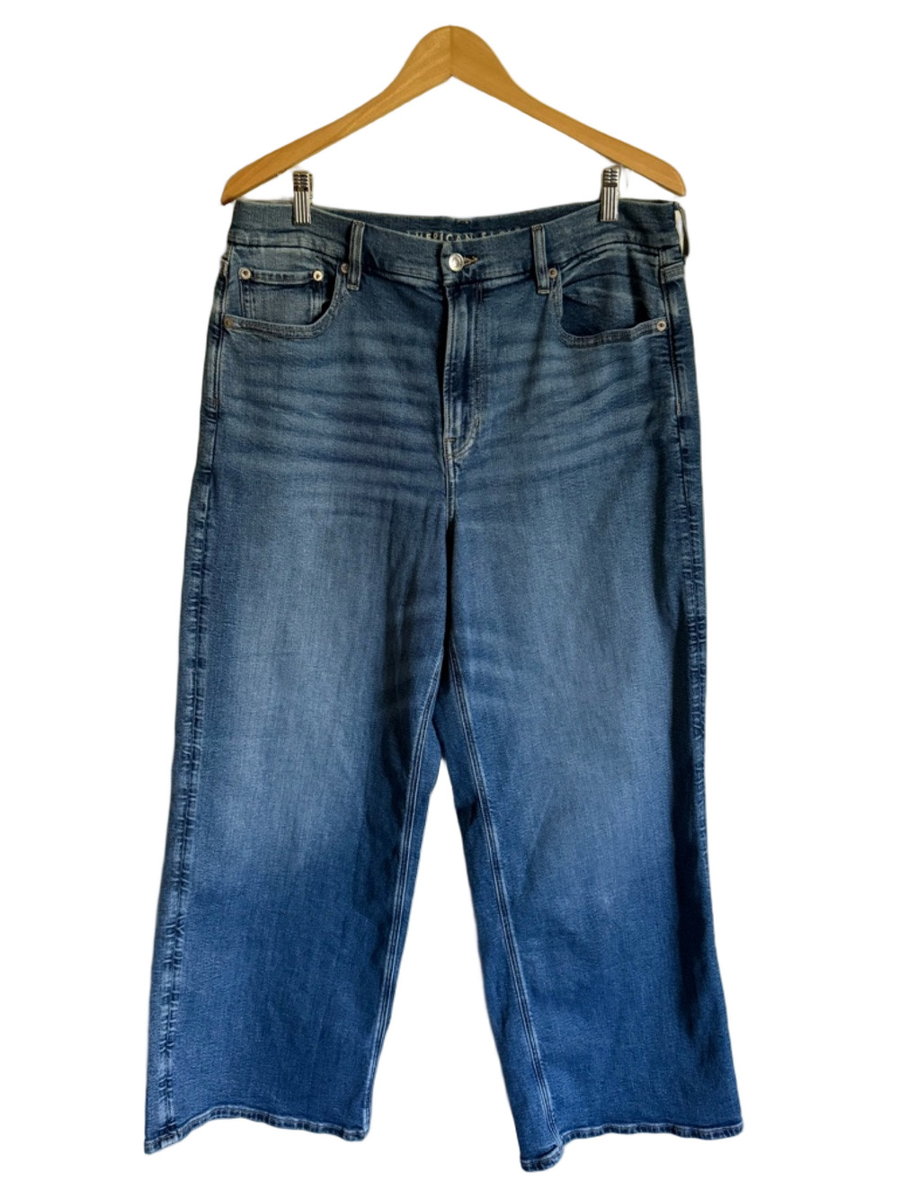 American Eagle Curvy Super High Rise Baggy Straight Jeans Size 16 Short Stretch